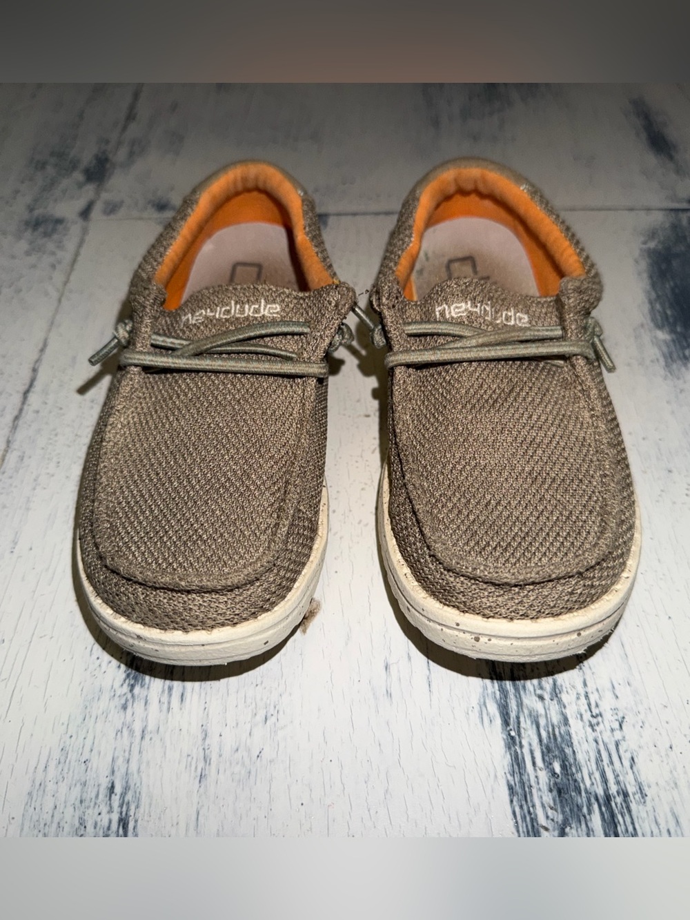 Wally Youth Boys Hey Dude Taupe Canvas Slip-On Sneakers with Orange Lining